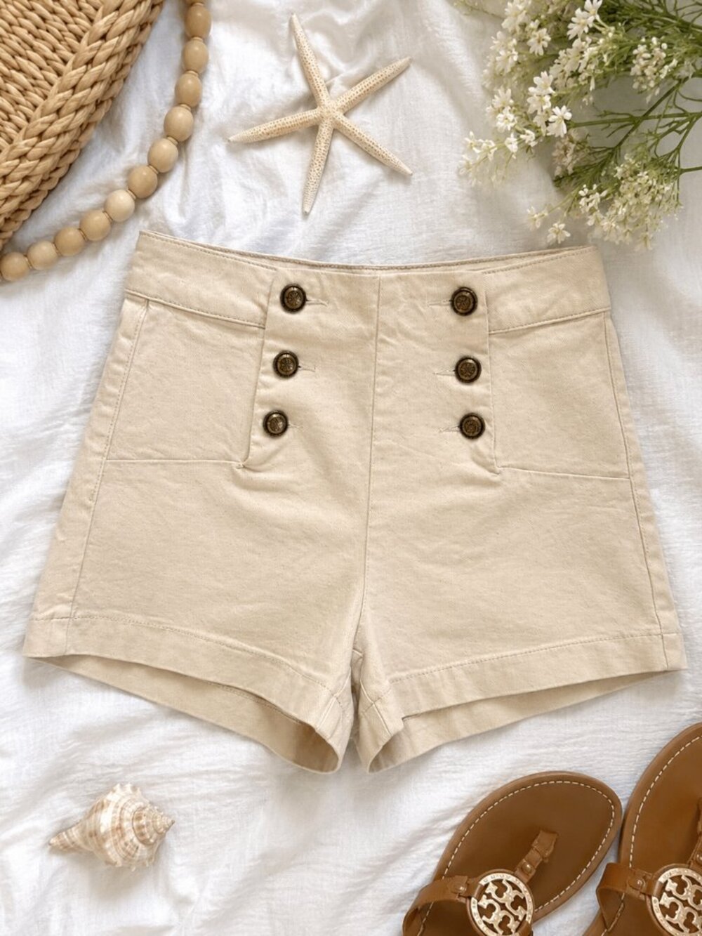 Oraije Paris Cream Sailor Button Shorts FR 34 XS Coastal Preppy Nautical